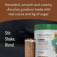 Organika Chocolate Enhanced Collagen - Grass-Fed Collagen with Real Cocoa, Sugar-Free, Healthy Hair, Skin, Nails, Joints - 504g