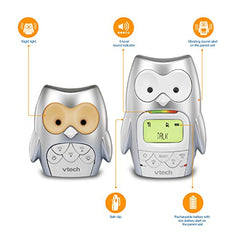 VTech Owl DECT 6.0 Digital Audio Baby Monitor with Night Light, 1 Parent Unit, Silver & White, DM225