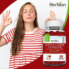 Herbion Naturals Apple Cider Vinegar Gummy with Folic Acid, Pomegranate, Beetroot & vitamin B12, source of Antioxidants to maintain Good Health & Metabolism, 60 Pectin Gummies for Adults, Apple Flavour