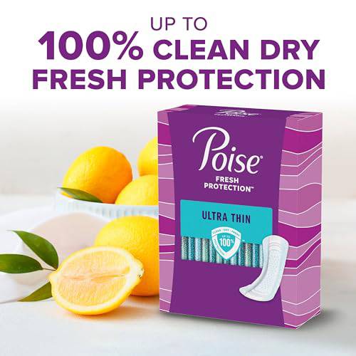 Poise Ultra Thin Incontinence Pads & Postpartum Incontinence Pads, 3 Drop Light Absorbency, Regular Length, 144 Count (3 Packs of 48)