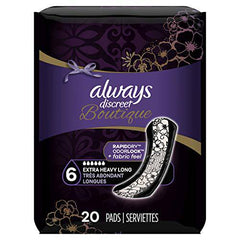 Always Discreet Boutique, Incontinence & Postpartum Pads For Women, Size 6 Drops, Extra Heavy Long Absorbency, 20 Count