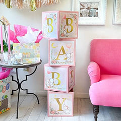 Kate Aspen Elephant, Pink Boxes with Letters for Baby Shower Decoration Little Peanut, One Size