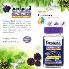 Sambucol Black Elderberry Immunity Gummies | Immune Support & Antioxidant | Quickly Relieves Cold & Flu Symptoms | Ideal for Families | Gluten Free | 90 Gummies