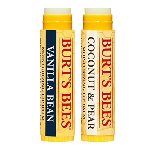 Burt's Bees Moisturizing Lip Balm for Dry Lips, Holiday Gift, Stocking Stuffer, 100% Natural Origin, Coconut & Pear and Vanilla Bean - 2 Tubes