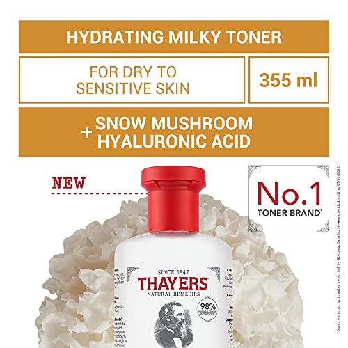 THAYERS Milky Face Toner Skin Care with Snow Mushroom and Hyaluronic Acid, Natural Gentle Facial Toner, for All Skin Types, 355ml