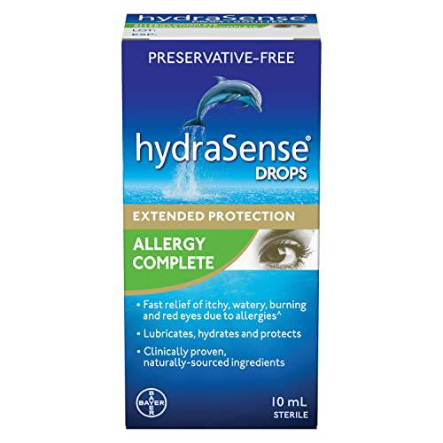 hydraSense Allergy Complete Eye Drops - Preservative Free Eye Drops For Dry Eyes And Eye Allergy Symptoms, Fast Relief Of Itchy, Watery, Red Eyes, Naturally Sourced, Can Use With Contacts, 10mL