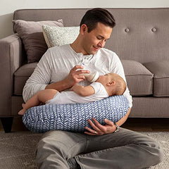 Boppy Nursing Pillow Original Support, Blue Herringbone, Ergonomic Nursing Essentials for Bottle and Breastfeeding, Firm Hypoallergenic Fiber Fill with Removable Nursing Pillow Cover, Machine Washable