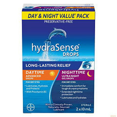 hydraSense Eye Drops Day and Night Pack, For Dry Eyes, Fast and Long-Lasting Relief, Preservative Free, Naturally Sourced Lubricant, Twin Pack (2 x 10 mL), 20 mL