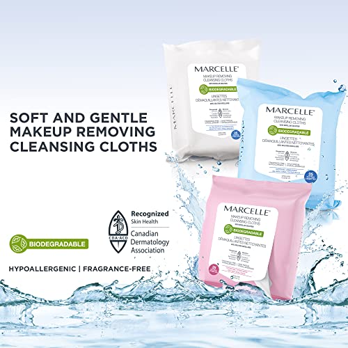 Marcelle Biodegradable and Recyclable Cleansing Cloths, All Skin Types, Fragrance-Free, Hypoallergenic, 40 Wipes