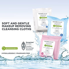 Marcelle Biodegradable and Recyclable Cleansing Cloths, All Skin Types, Fragrance-Free, Hypoallergenic, 40 Wipes