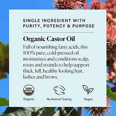 Sky Organics Organic Castor Oil for Hair, Lashes & Brows 100% Pure & Cold-Pressed USDA Certified Organic to Strengthen, Moisturize & Condition, 16 fl. Oz