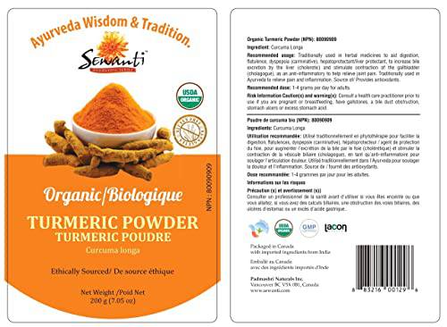 Sewanti Organic Turmeric Powder 200g/ NPN 80090909/ Curcumin Powder/ Curcuma Longa/ For Liver Health, Joints Health, Antioxidant, Spice herb