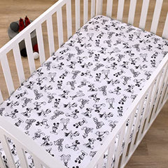 Disney Mickey Mouse - Charcoal, Black and White Mickey and Friends, Minnie Mouse, Donald Duck and Pluto Nursery Fitted Crib Sheet