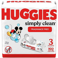 HUGGIES Baby Wipes, Huggies Simply Clean, UNSCENTED, Hypoallergenic, 3 Flip-Top Packs, 192 Count