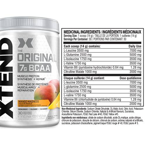 Scivation XTEND Original BCAA Powder | Sugar Free Post Workout Muscle Recovery Drink with Amino Acids | 7g BCAAs for Men & Women | 30 Servings, Mango Madness