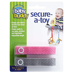 Baby Buddy Secure-A-Toy, Pink/Gray, 2-Pack