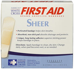 American White Cross Adhesive Bandages, Sheer Strips, 3/4" x 3", Box of 100