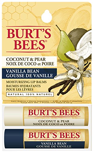 Burt's Bees Moisturizing Lip Balm for Dry Lips, Holiday Gift, Stocking Stuffer, 100% Natural Origin, Coconut & Pear and Vanilla Bean - 2 Tubes