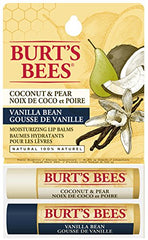 Burt's Bees Moisturizing Lip Balm for Dry Lips, Holiday Gift, Stocking Stuffer, 100% Natural Origin, Coconut & Pear and Vanilla Bean - 2 Tubes