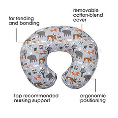 Boppy Nursing Pillow Original Support, Gray Forest Animals, Ergonomic Nursing Essentials for Bottle and Breastfeeding, Firm Fiber Fill, with Removable Nursing Pillow Cover, Machine Washable