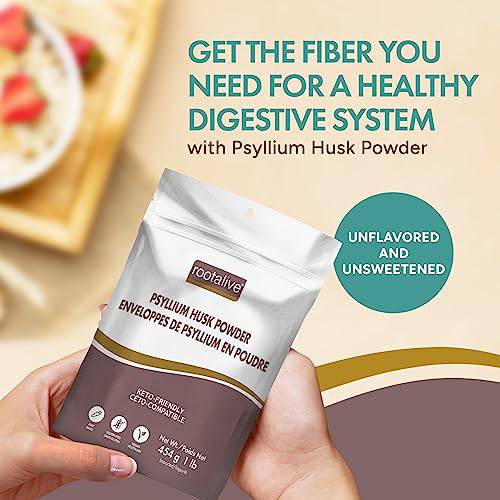 Rootalive - Psyllium Husk Powder, Psyllium Powder for Digestive Support, Unflavored Soluble and Insoluble Fibre, Vegan, Gluten-Free, 1lb