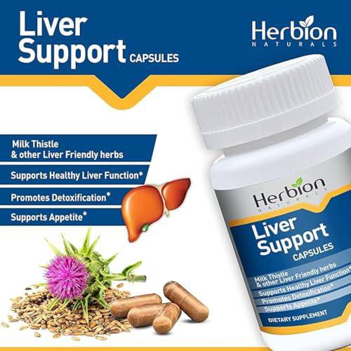 Herbion Naturals Liver Support With Milk Thistle, 60 caps – Herbal Liver Detoxifier, Cleanser, Protects and Strengthens Liver Health, Promotes Healthy Liver Function