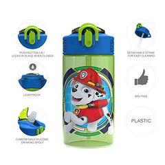 Zak Designs PAW Patrol Kids Water Bottle with Spout Cover and Built-in Carrying Loop, Durable Plastic, Leak-Proof Water Bottle Design for Travel (16 oz, Non-BPA, Marshall)