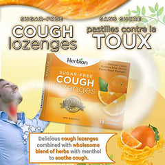 Herbion Naturals Sugar-Free Cough Lozenges with Natural Orange Flavour, 18 Lozenges - Relieves Cough, Clears Nasal Congestion, Soothes Sore Throat; For Adults and Children 12 years and above, 18 Count (Pack of 1)