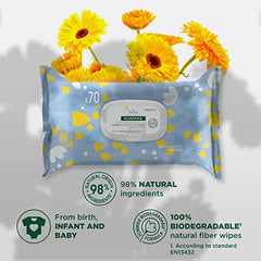 Klorane - Baby Gentle Body Wipes with Calendula - Normal to Dry Skin - Baby - Biodegradable - 70 wipes