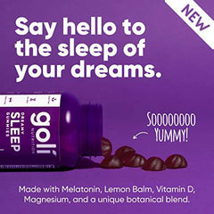 Goli Dreamy Sleep Gummy - 60 Count - Melatonin, Vitamin D, Magnesium, and Lemon Balm Extract - Gelatin-Free, Gluten-Free, Vegan & Non-GMO