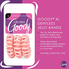 Goody Dentless Jelly Bands Elastic Thick Hair Coils - 3 Count, Pink - Medium Hair to Thick Hair - Hair Accessories for Women and Girls - Perfect for Long Lasting Braids, Ponytails and More