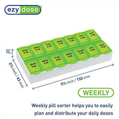 Ezy Dose Weekly (7-Day) AM/PM Pill Organizer, Vitamin Case, And Medicine Box, 2 Times a Day, Color may vary