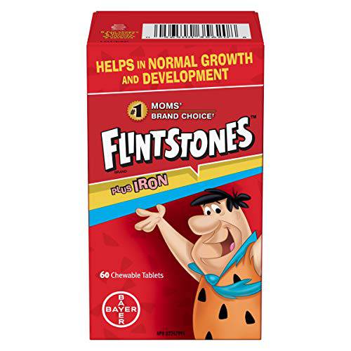 FLINTSTONES Plus Iron Chewable Multivitamin for Kids, Helps with Normal Growth and Development, 60 Chewable Tablets