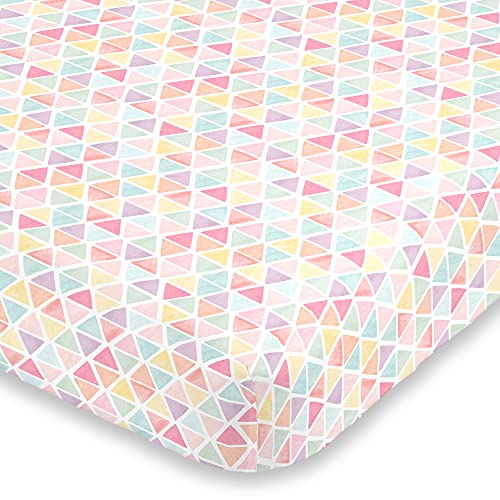 NoJo Watercolor Rainbow Mosaic Pink, Lavender, Aqua and Yellow Super Soft Fitted Mini Crib Sheet (2994745P)