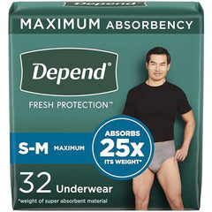 Depend Fresh Protection Adult Incontinence Underwear for Men (Formerly Depend Fit-Flex), Disposable, Maximum, Small/Medium, Grey, 32 Count