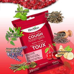 Herbion Naturals Sugar-Free Cough Lozenges with Natural Cherry Flavour, 25 Lozenges - Relieves Cough and Nasal Congestion; Soothes Sore Throat; For Adults and Children 12 years and above