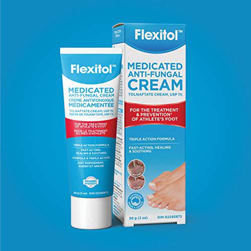 Flexitol Medicated Anti-Fungal Cream | Triple Action Formula | Helps to Prevent Athlete’s Foot | Relieves Itchy & Cracked Skin | 56g