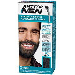 Just For Men Mustache & Beard, Beard Dye for Men with Brush Included for Easy Application, With Biotin Aloe and Coconut Oil for Healthy Facial Hair, Real Black, M-55 (1 Count)