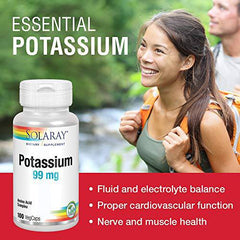 SOLARAY – Potassium, 99mg | Amino Acid Complex | Heart Health & Electrolyte Balance | Dietary Supplement | Vegan, Lab Verified | 100 Vegetarian Capsules