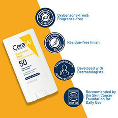 CeraVe Mineral Sunscreen Stick for Kids & Adults | 100% Mineral Sunscreen, Zinc Oxide & Titanium Dioxide with Hyaluronic Acid and Ceramides | Broad Spectrum SPF 50 | Fragrance Free | 0.47 Ounce