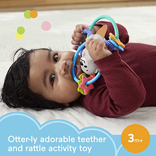 Fisher-Price Baby Rattle and BPA-Free Teething Toy with Flexible Rings for Newborns, Twist & Teethe Otter