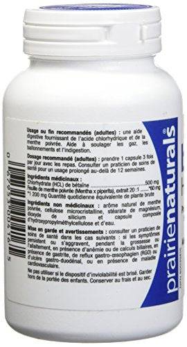 Prairie Naturals Betaine hcl 500mg vcaps 60 Count