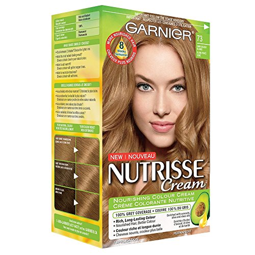 Garnier Nutrisse Cream, Permanent Hair Colour, 73 Dark Golden Blonde, 100% Grey Coverage, Nourished Hair Enriched With Avocado Oil, 1 Application