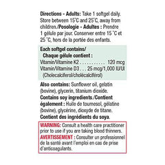 Vitamin K2 120 mcg and Vitamin D3 1,000 IU