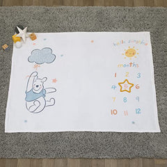 Disney Winnie the Pooh White, Yellow, and Aqua Super Soft Milestone Baby Blanket