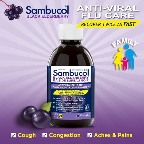 Sambucol Black Elderberry Anti-Viral Flu Care Syrup | Quickly Relieves Cold & Flu Symptoms | Immune Support & Antioxidant | Ideal for Families | 500 mL