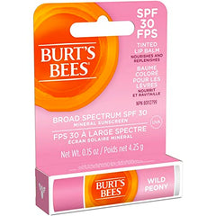 Burt’s Bees Tinted Lip Balm, SPF 30 100% Natural Origin Mineral Sunscreen, Wild Peony, Mother's Day Gift, 1 Tube in Blister Box