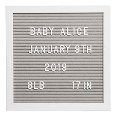 Pearhead 10" x 10" Gray Felt Letterboard Set, Includes 292 White Letters, Perfect Message Board for Home or Rustic Nursery, or use for Baby Announcement