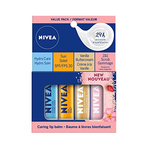 Nivea Hydrating Caring Lip Moisturizer Mix Pack, 4x4.8g Stick