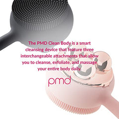 PMD Clean Body - Smart Body Cleansing Device with Silicone Brush & Three Interchangeable Attachments - Waterproof - SonicGlow Vibration - Cleanse, Exfoliate, & Massage Body